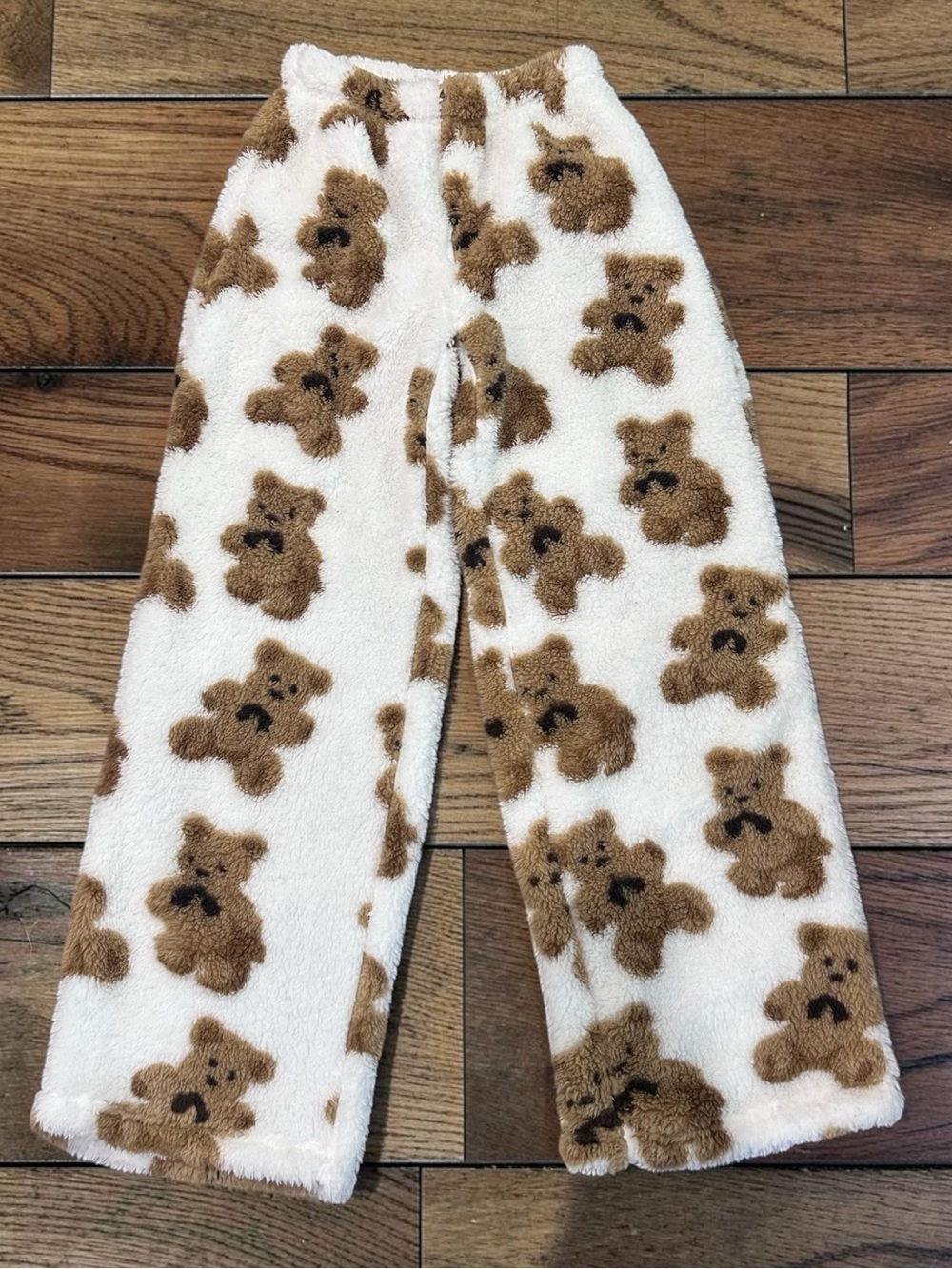 SHEIN Women’s Size S Teddy Bear Fuzzy Plush Pajama Lounge Pants White Brown